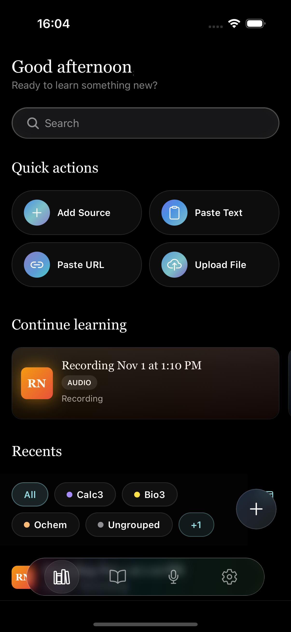 Alma app home screen with quick actions